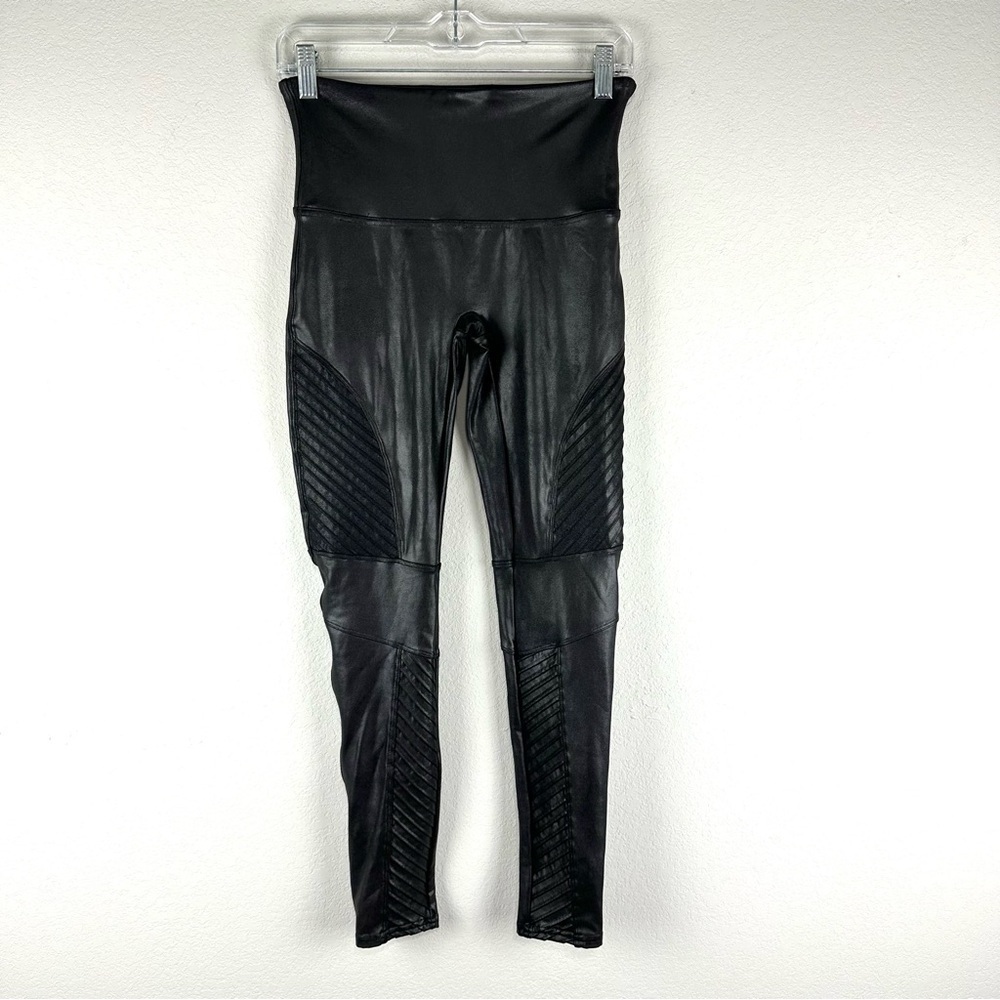 Spanx Black Faux Leather Moto Leggings Size Large